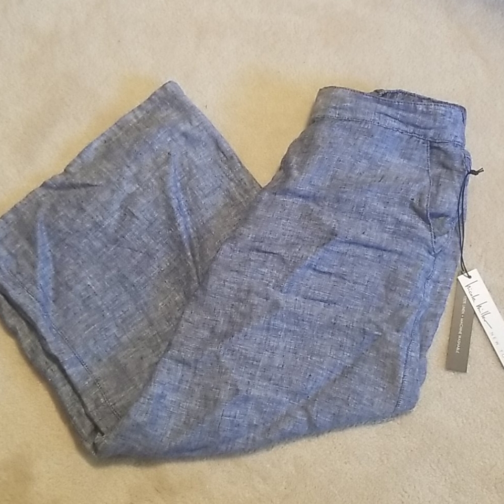 NWT Linen denim flare capris